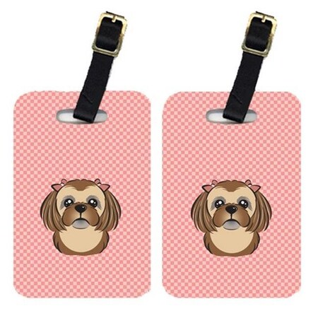 Carolines Treasures Carolines Treasures BB1249BT Pair Of Checkerboard Pink Chocolate Brown Shih Tzu Luggage Tags BB1249BT